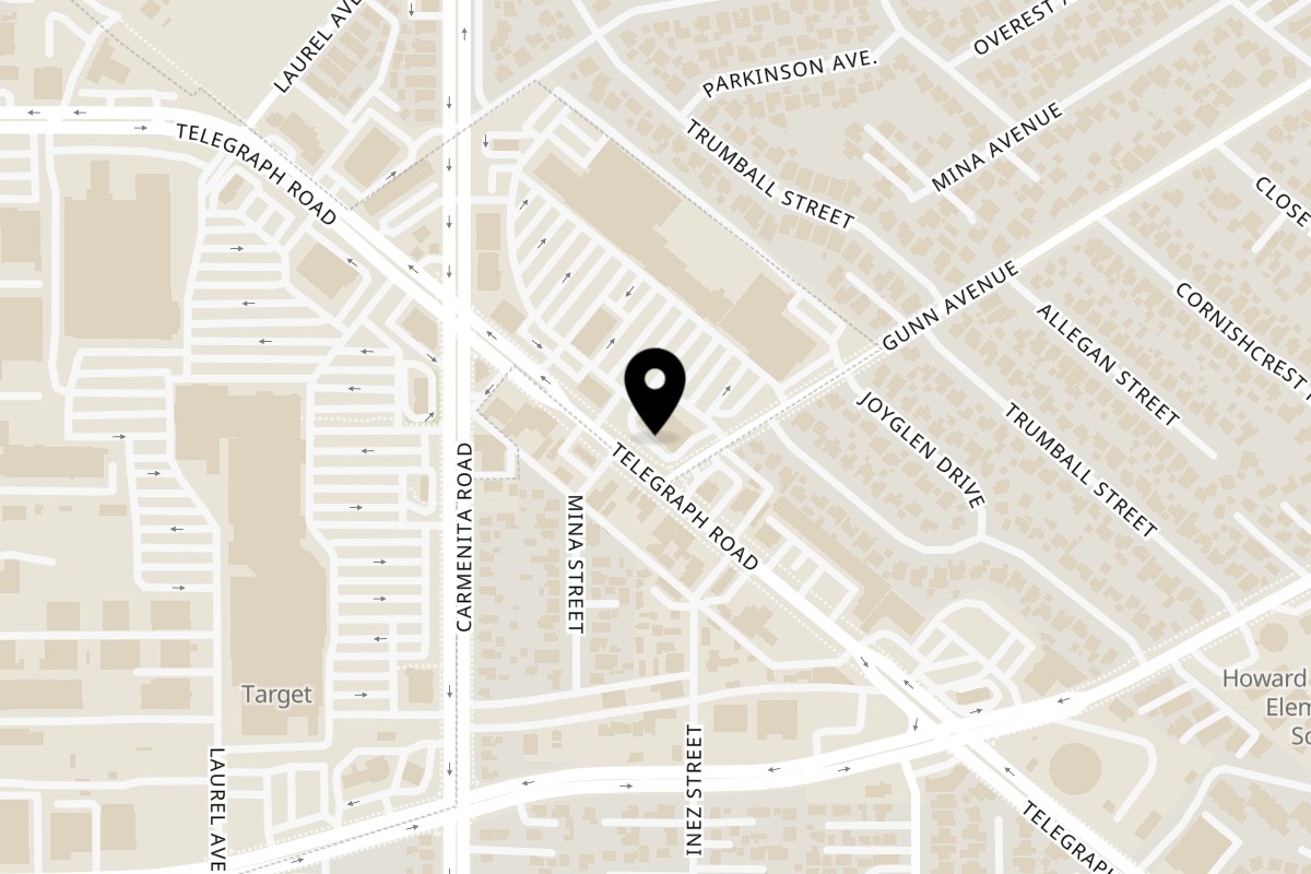 Map showing the location of Poke Rainbow Whittier on 13473 Telegraph Road in Whittier