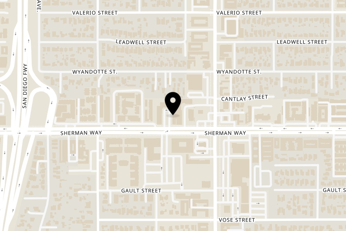 Map showing the location of Poke Rainbow Van Nuys on 15355 Sherman Way in Van Nuys